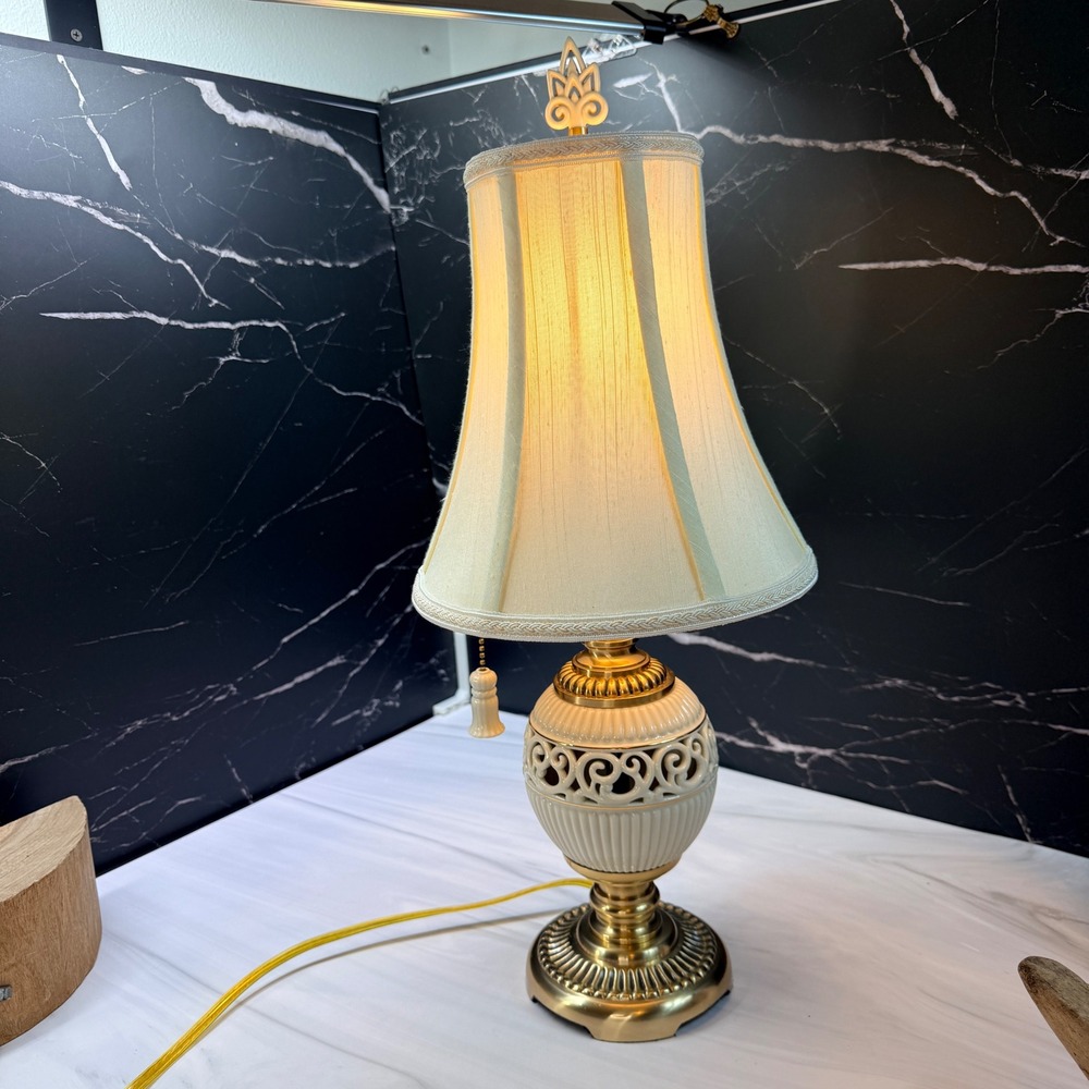 Lenox Lighting by Quoizel Cream Ceramic and Brass Table Lamp LX6516H 20.5